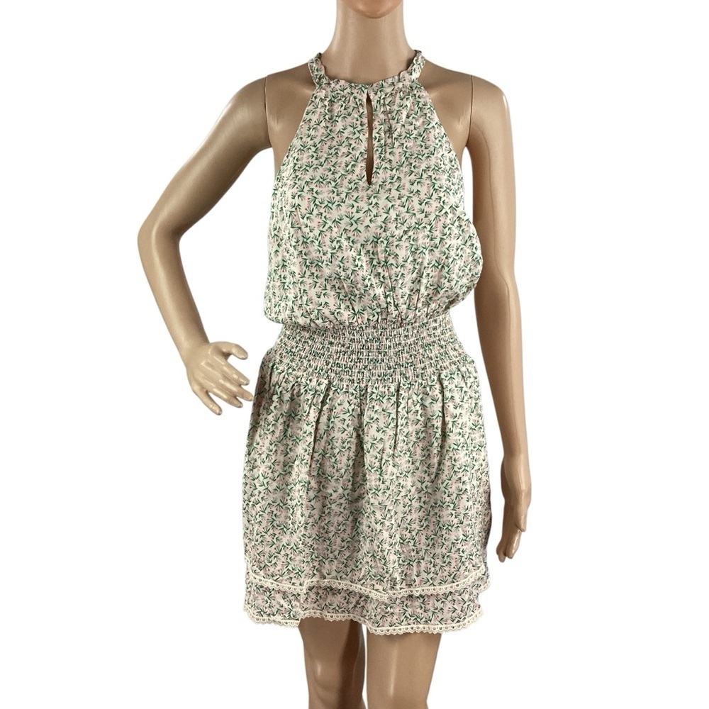 Koko + Mason Floral Halter Keyhole Mini Dress Pink Green S